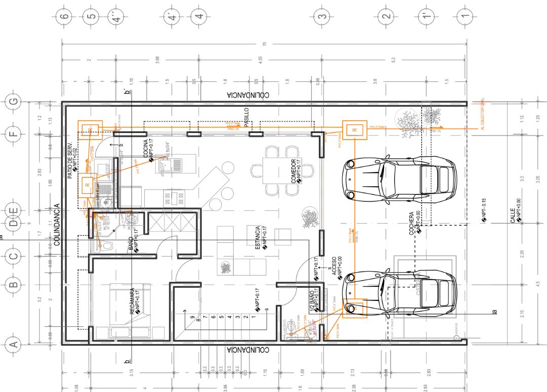 Plano arquitectónico de distribución de una vivienda